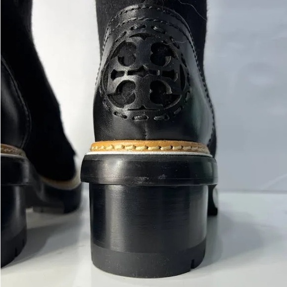 Tory Burch Black Leather Shearling Miller Lug Sole Ankle Booties - 9.5 - Picture 9 of 9